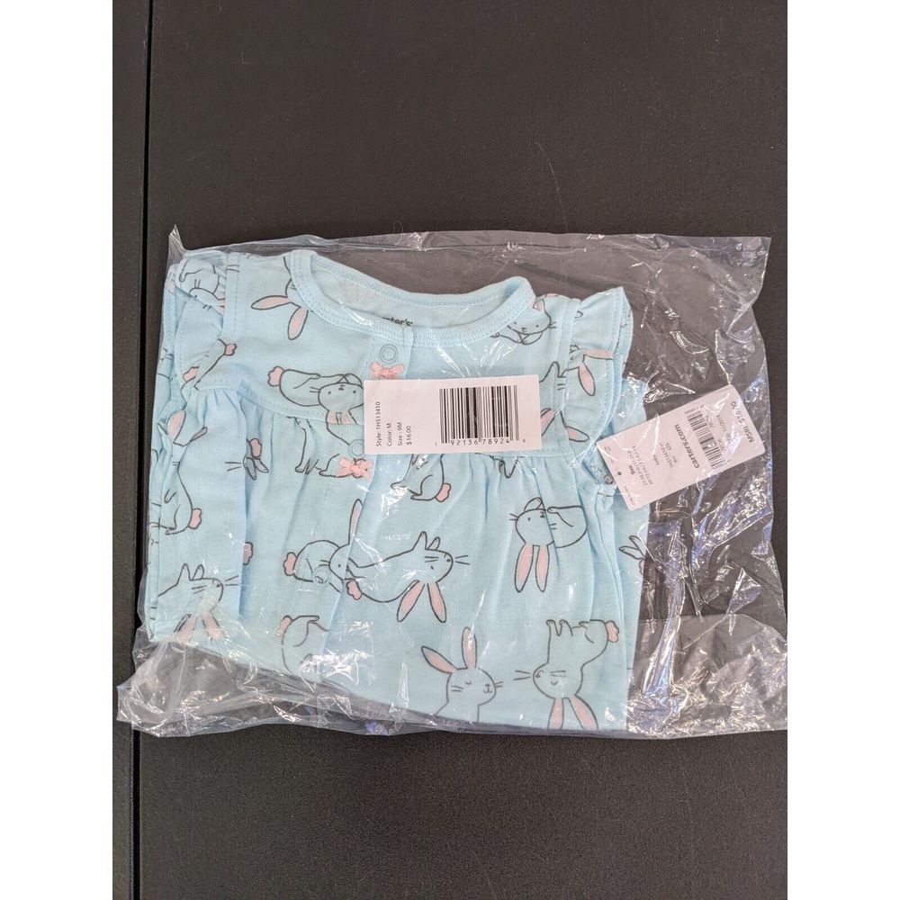 Brand New Carter's Baby Girl 9 Months Bunny Romper Light Blue‎